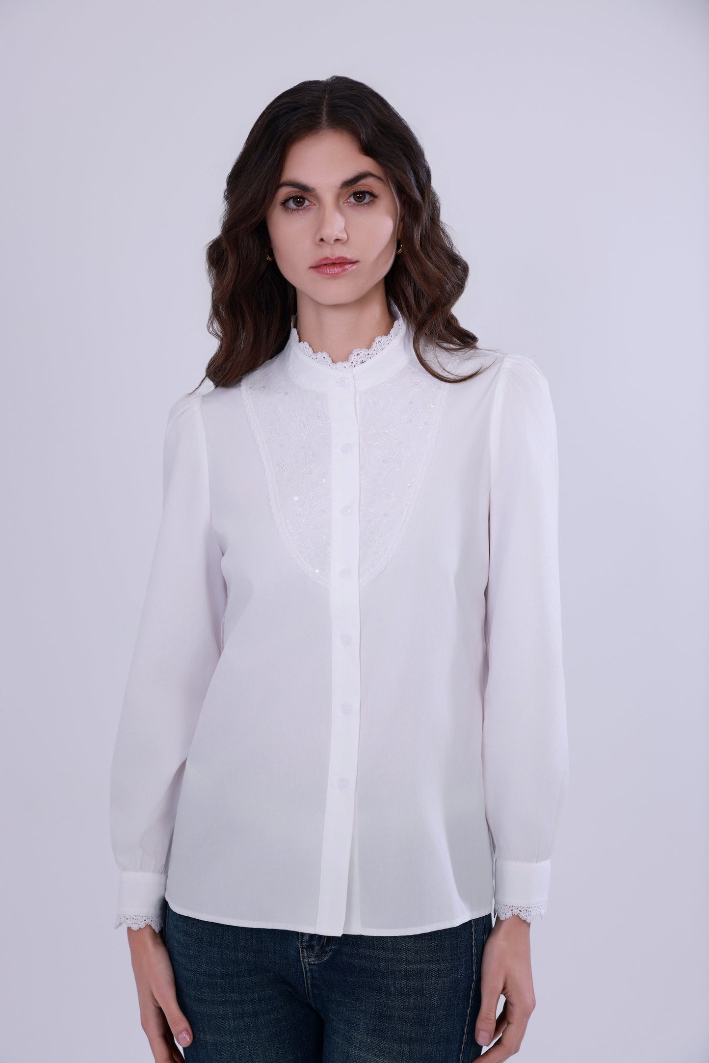 French palace style lace collar shirt