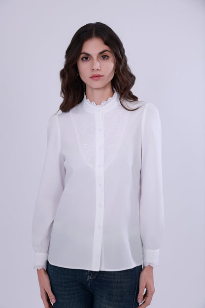 French palace style lace collar shirt