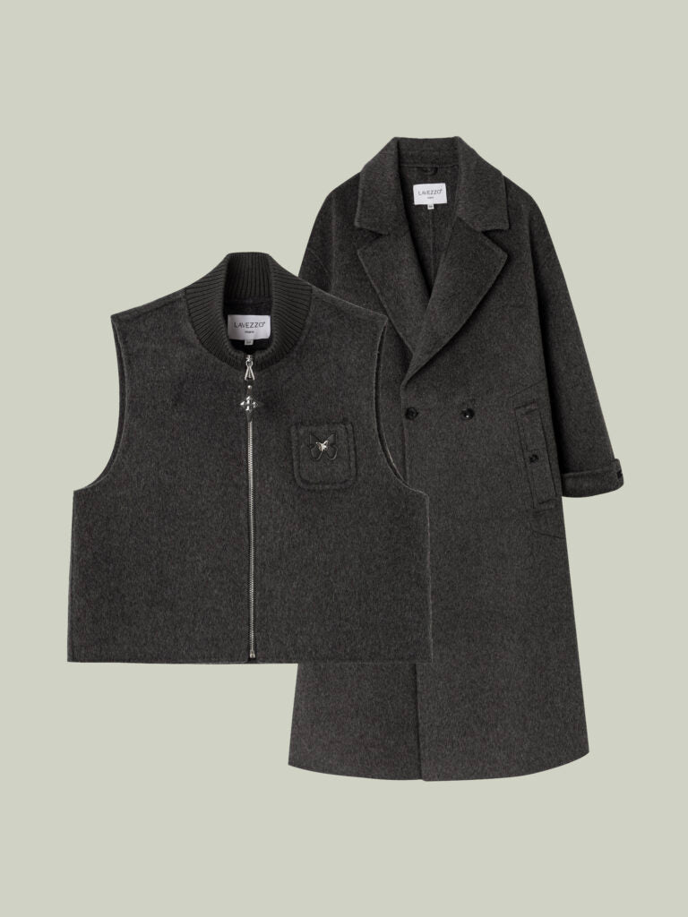 Camel wool blend two-piece coatt