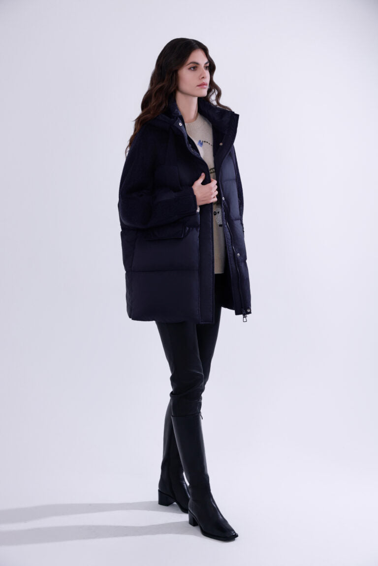  Wool & down mid-length coat