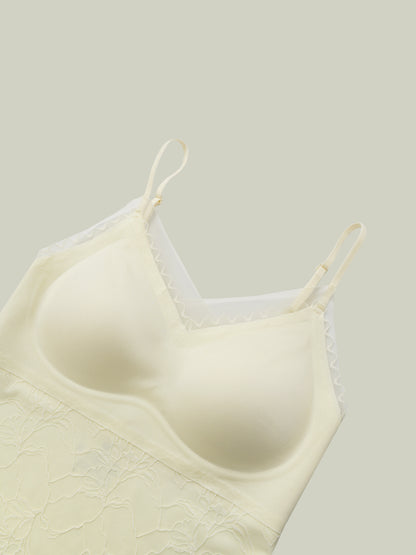Top in seta e pizzo con schiena a effetto ali di farfalla