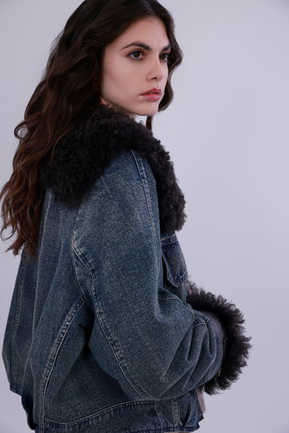  Denim down short jacket