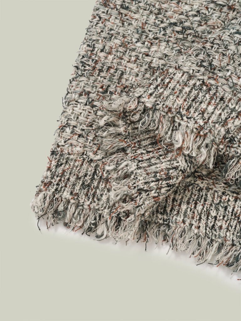  Tweed-inspired fringed yarn knit jacket