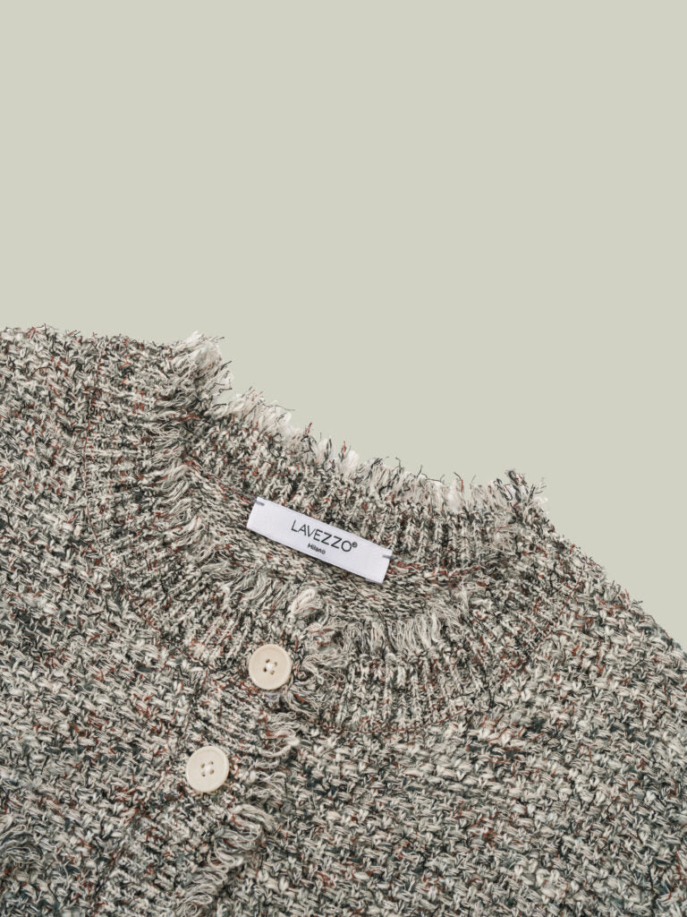  Tweed-inspired fringed yarn knit jacket