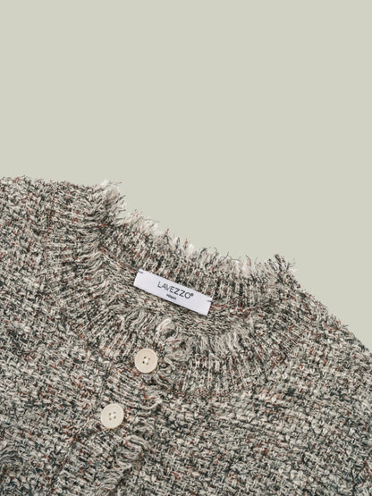  Tweed-inspired fringed yarn knit jacket