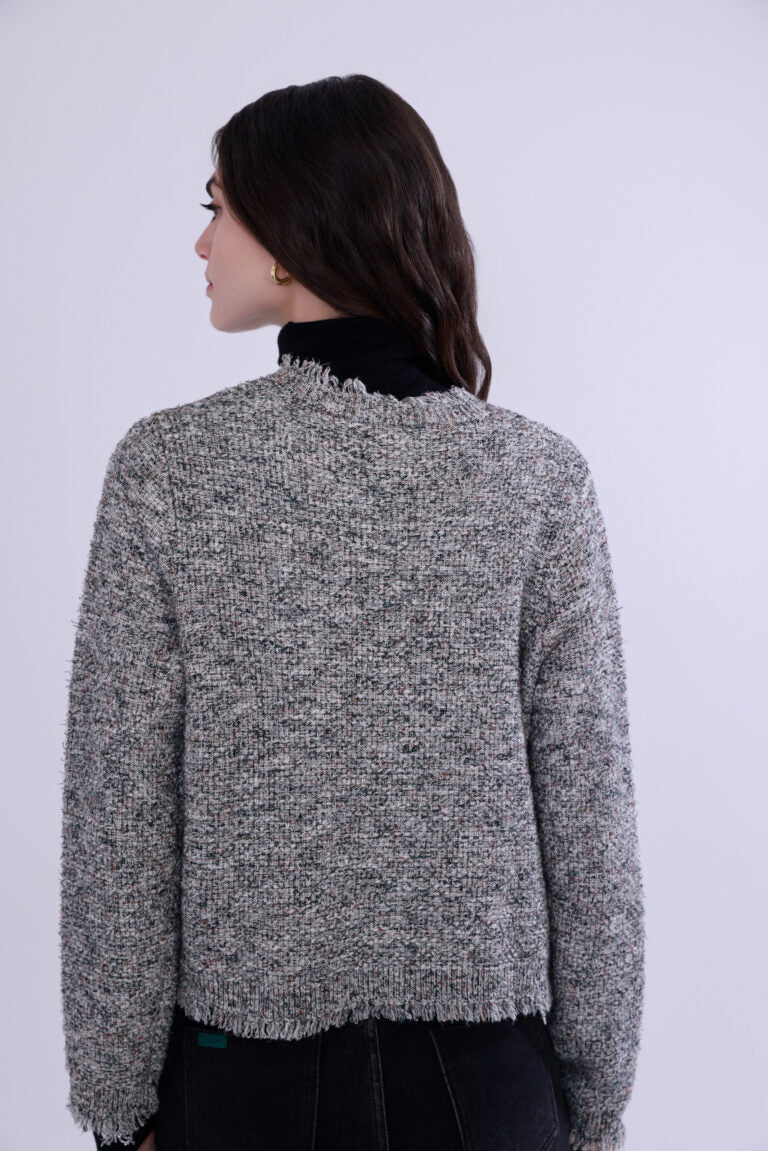  Tweed-inspired fringed yarn knit jacket