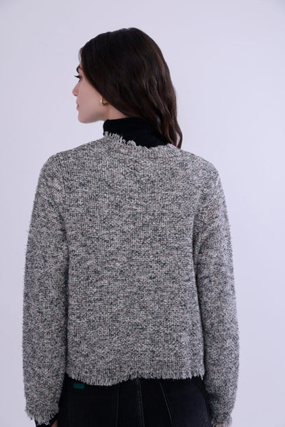  Tweed-inspired fringed yarn knit jacket