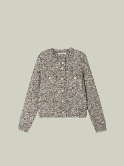  Tweed-inspired fringed yarn knit jacket