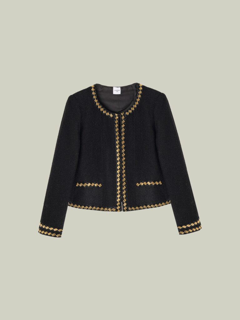 Wool jacket with gold beaded trim