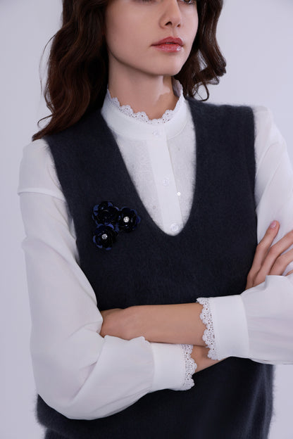 Wool vest with handcrafted details