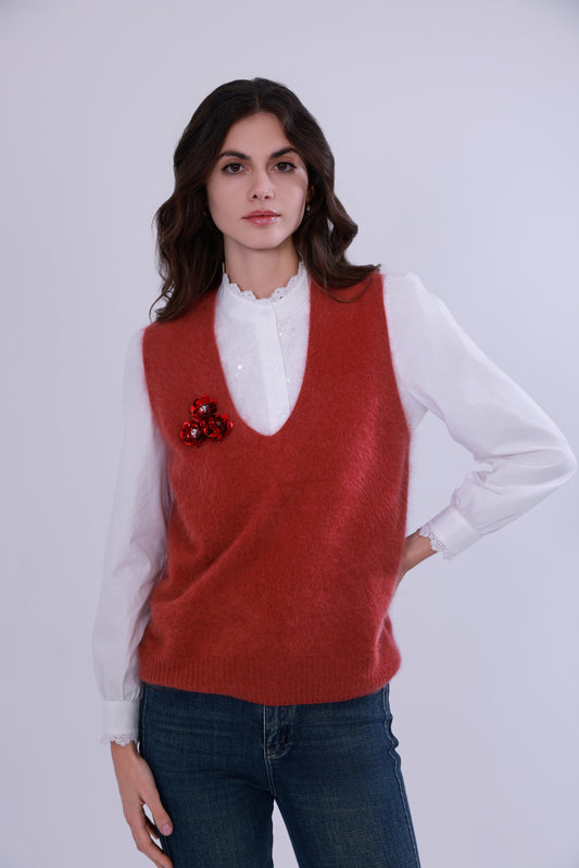 Gilet in lana con ricami fatti a mano