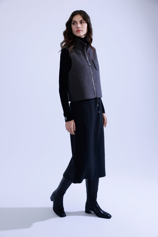  Wool blend drawstring midi skirt