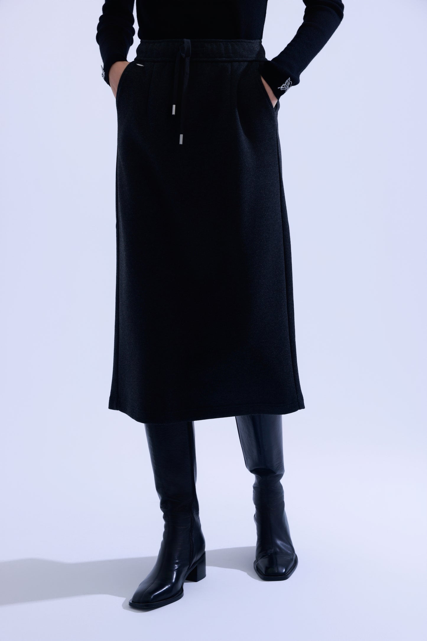  Wool blend drawstring midi skirt