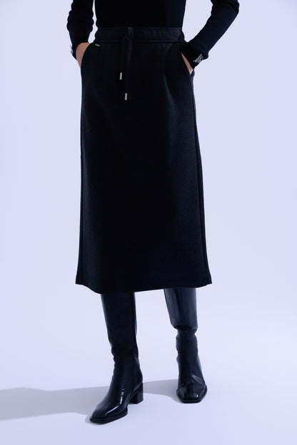  Wool blend drawstring midi skirt
