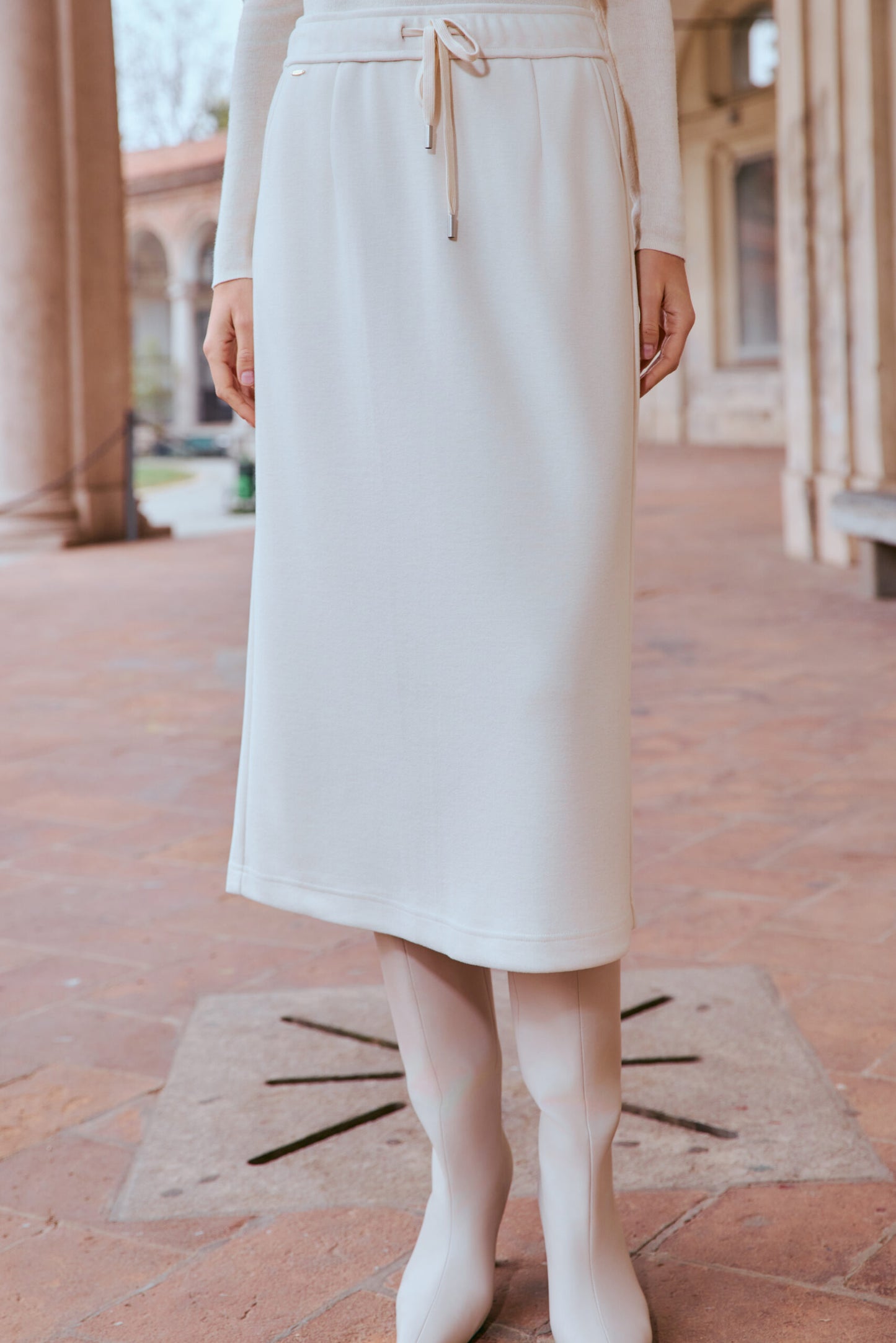  Wool blend drawstring midi skirt