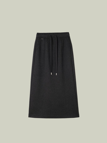  Wool blend drawstring midi skirt