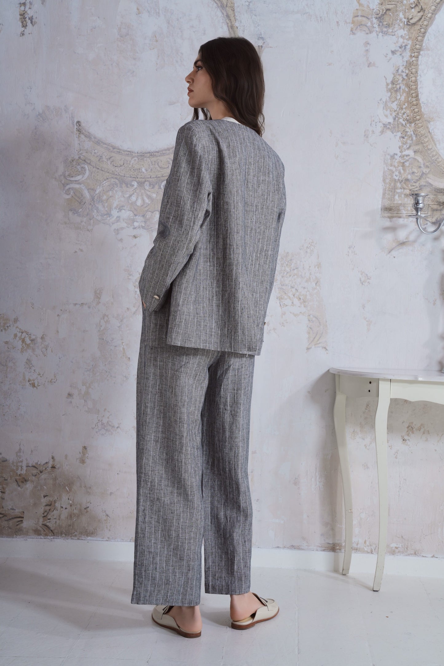 Pantalone in lino rigato