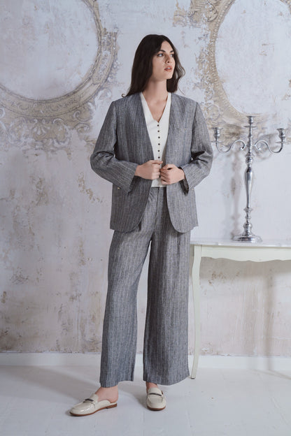 Pantalone in lino rigato
