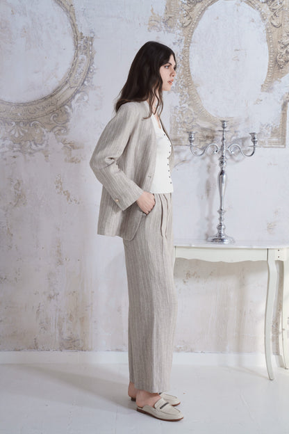 Pantalone in lino rigato