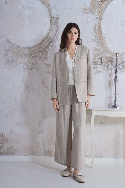 Pantalone in lino rigato