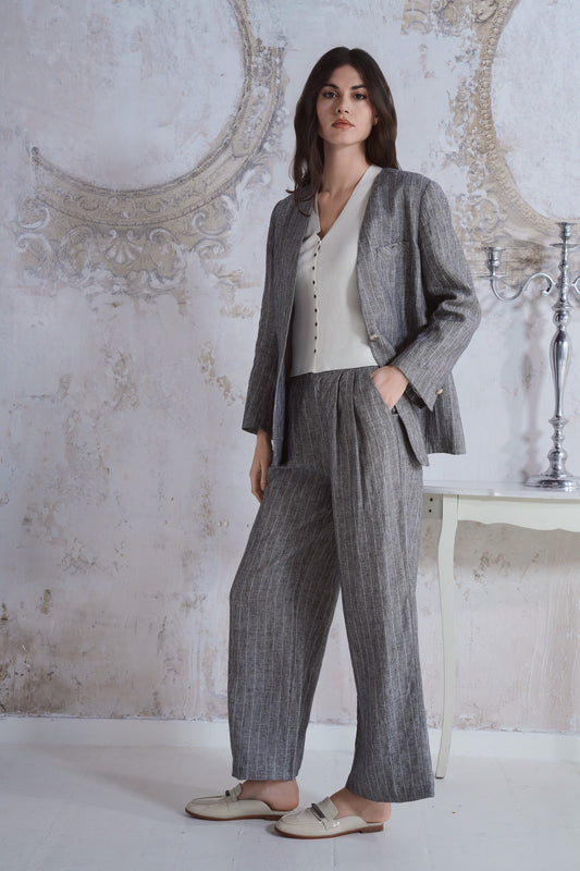 Pantalone in lino rigato