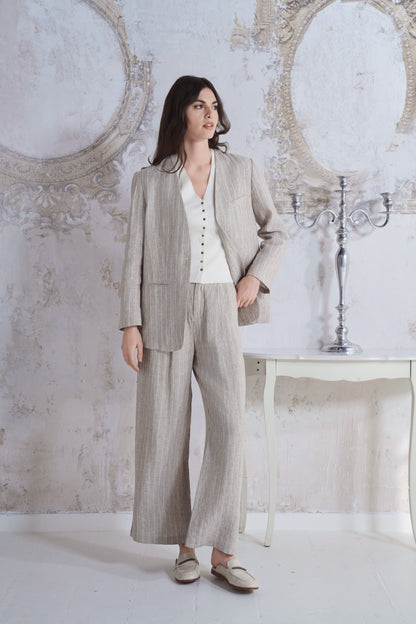Pantalone in lino rigato