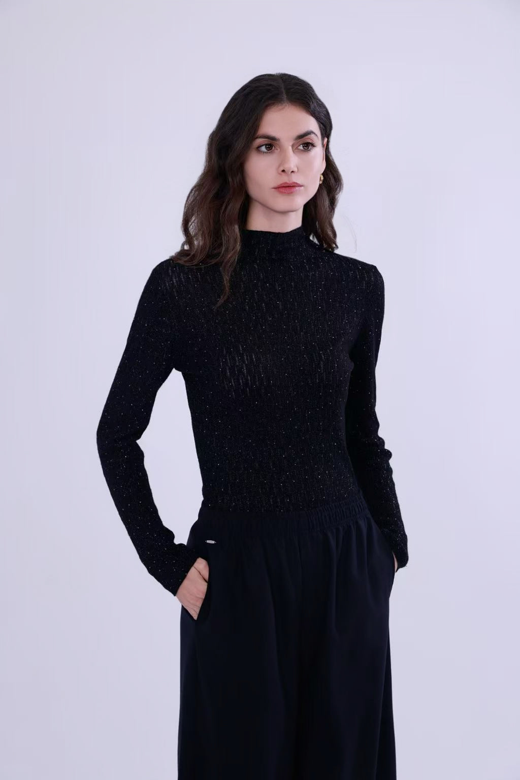  Starry texture wool Blend mock neck
