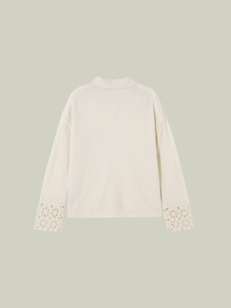 Maglia 100% lana con dettagli uncinetto