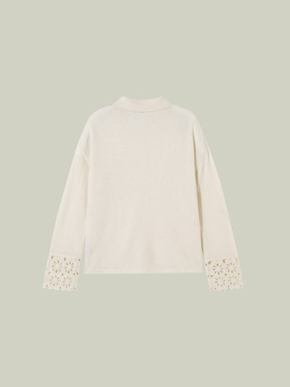 Maglia 100% lana con dettagli uncinetto