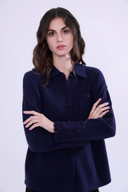 Maglia 100% lana con dettagli uncinetto