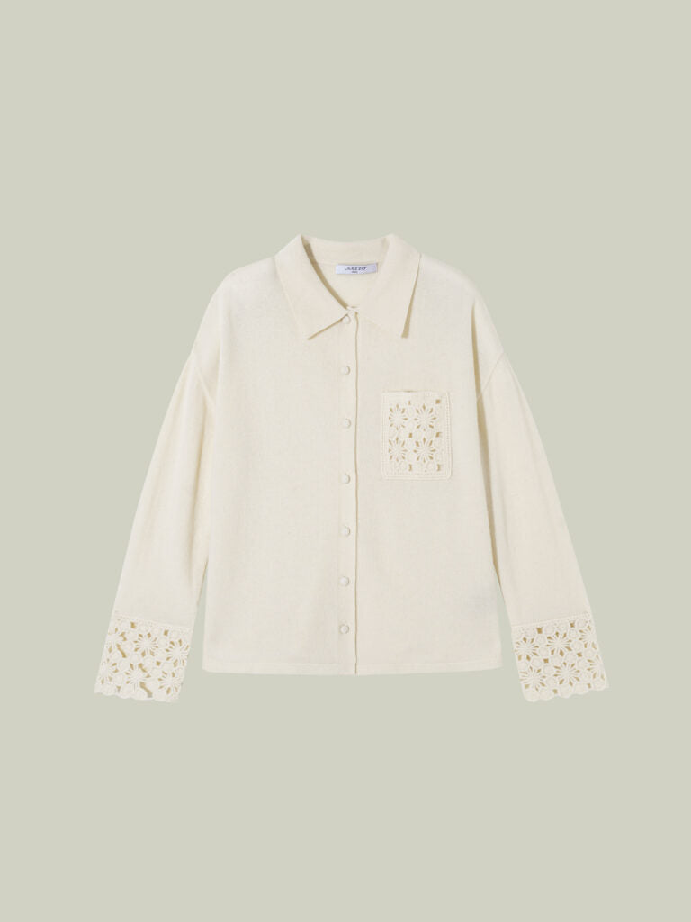Maglia 100% lana con dettagli uncinetto