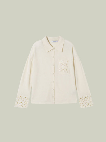 Maglia 100% lana con dettagli uncinetto