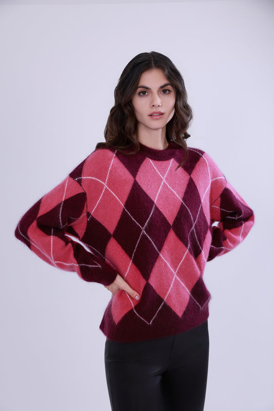 Maglione oversize lana-cashmere a rombi