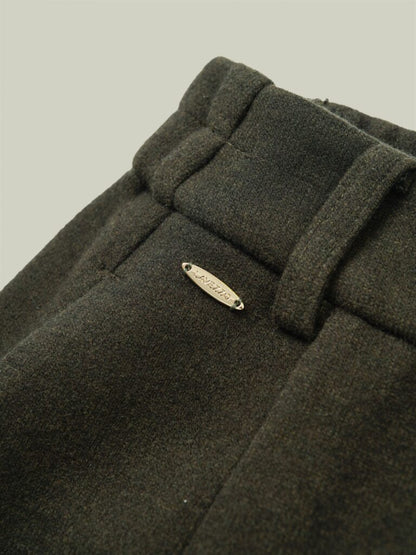 Wool blend curved pants