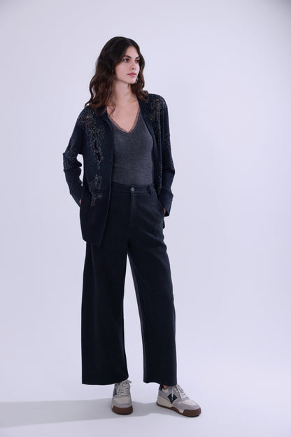 Wool blend curved pants