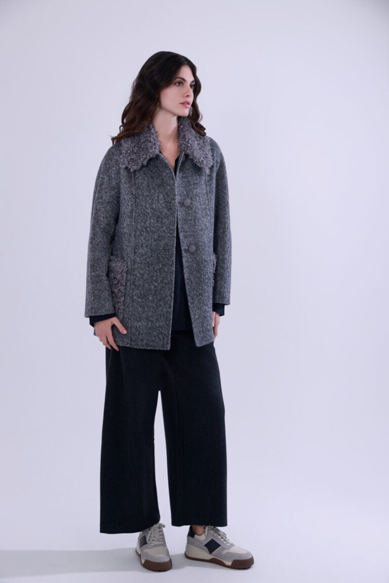Wool blend curved pants
