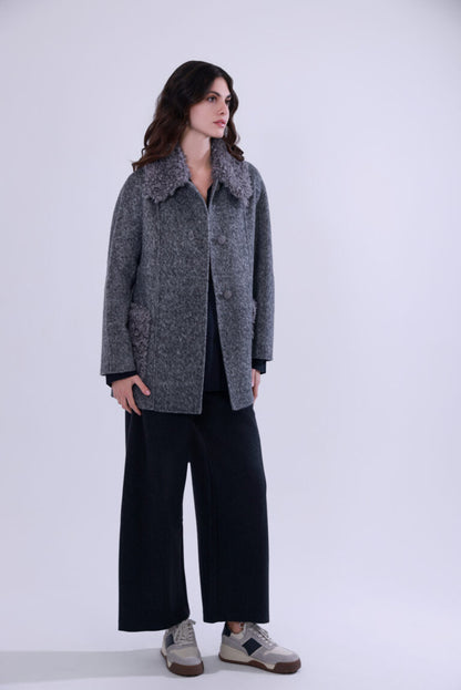 Wool blend curved pants