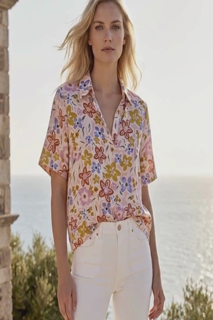 LAVEZZO Blusa in Seta Pesante Acquerello d’Estate